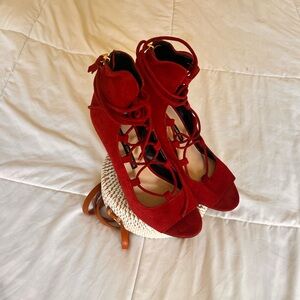 French Connection Red Lace-Up Heels
